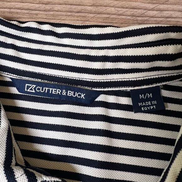 Cutter & Buck Mens Blue White Stripe Stretch Short Sleeve Polo Shirt Medium - Picture 3 of 10